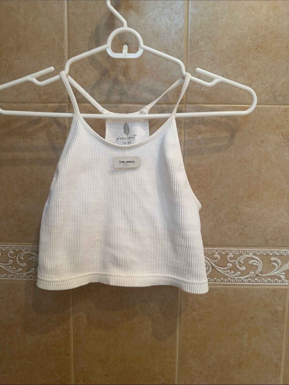 Free People Cream Ribbed Square-Neck Crop Tank